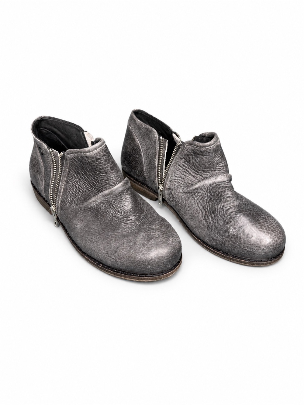 Men's Grey Leather Chukka Boots with Side Zipper